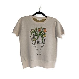 I TRIED - Saint Geraldine flower vase knit crew sweater short sleeve M